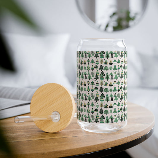Mini Vintage Green Trees Sipper Glass, 16oz