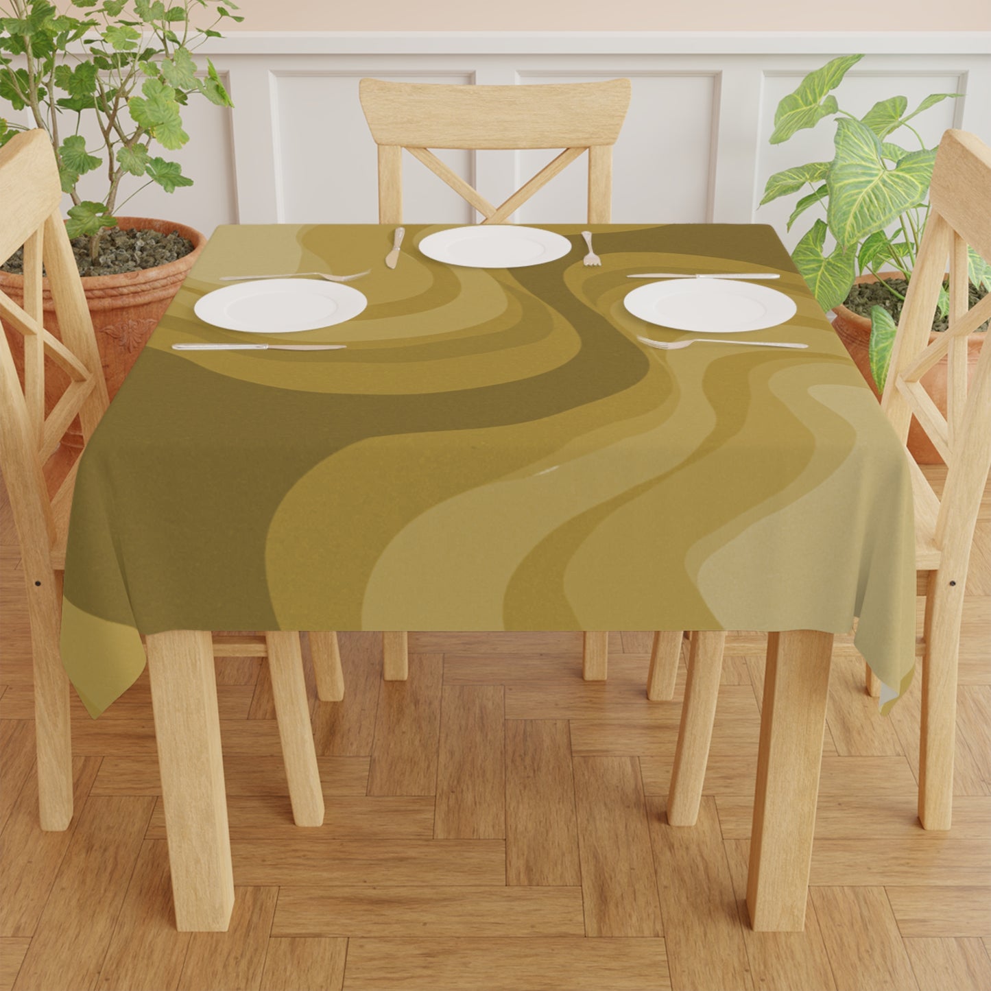 Brown Wavey Tablecloth, 55" x 55"