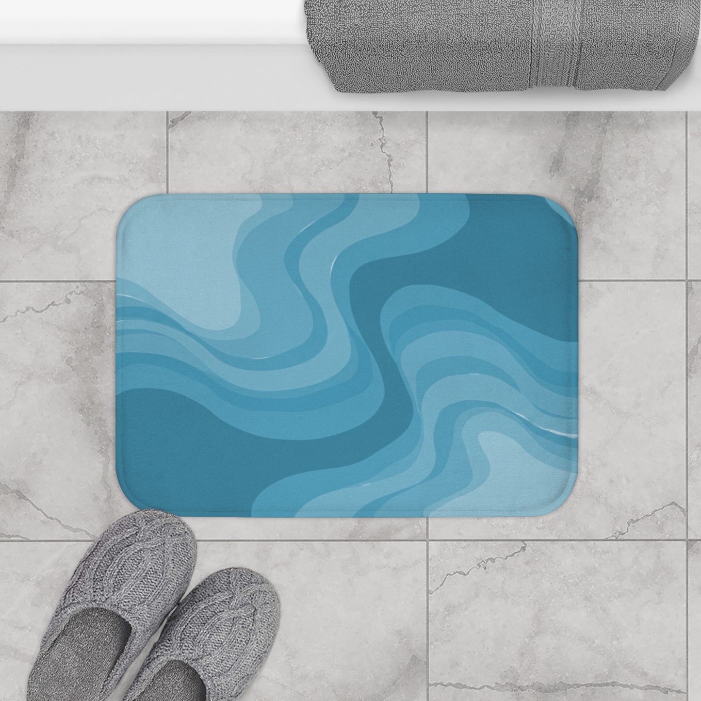 Sky Blue Wavey 24" x 17" Bath Mat