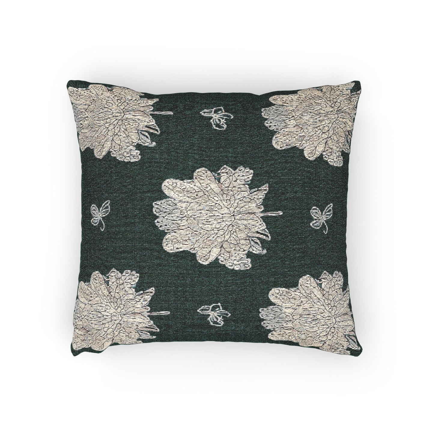 Soft White Floral Butterflies Woven Pillow, 17" x 18"