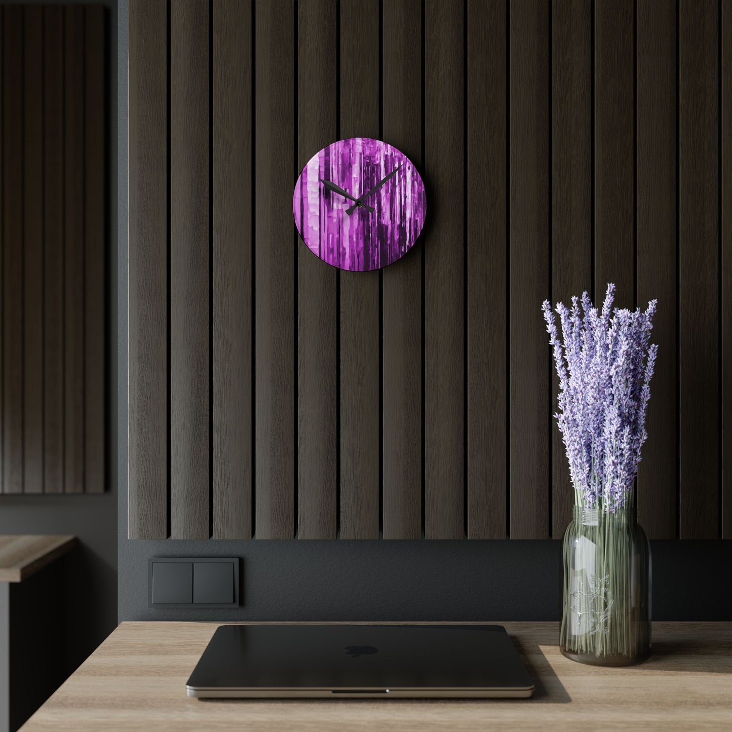 Striped Powder Lavender Acrylic Round Wall Clock, 8" x 8"
