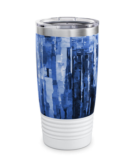 Striped Deep Blue Ringneck Tumbler, 20oz in white