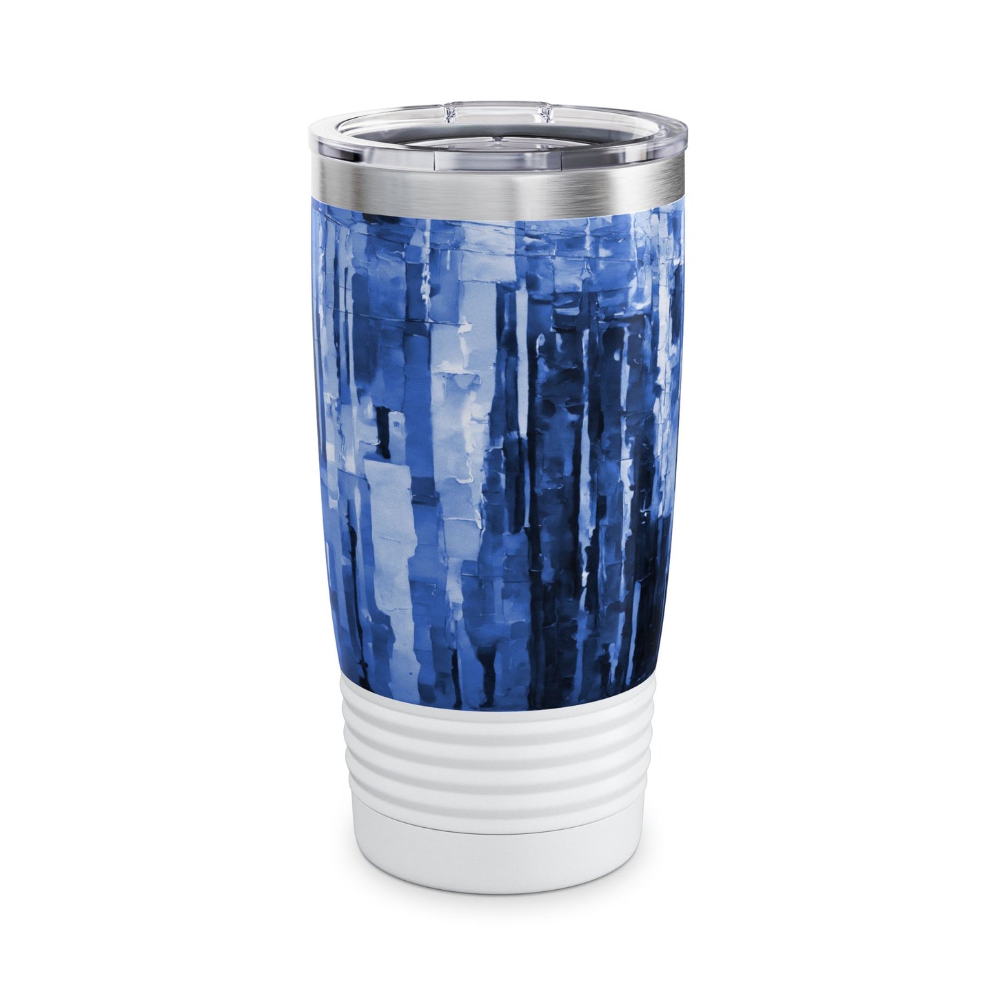 Striped Deep Blue Ringneck Tumbler, 20oz in white, steel and black