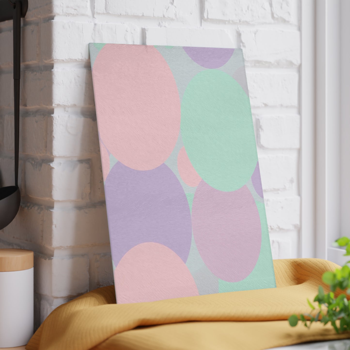Pastel Peach and Soft Green Patches 8" x 11" Glass Cutting Board
