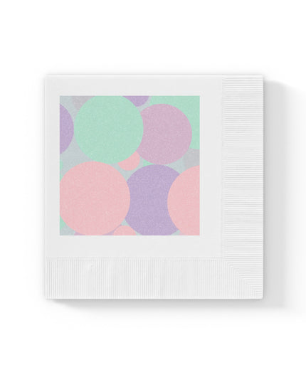 Pastel Peach and Soft Green Patches White Coined Napkins, 4.8" x 4.8"