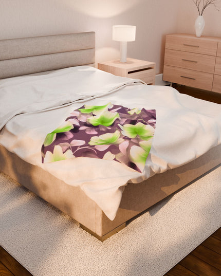 Lime Lavender Floral Bunch Velveteen Plush Blanket, 30" x 40"