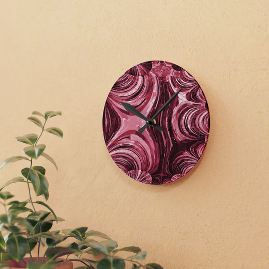 Uzi Spiral Ruby Acrylic Round Wall Clock, 8" x 8"