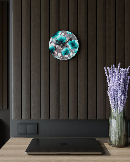Tif Green Gray Floral Bunch Acrylic Round Wall Clock, 8" x 8"