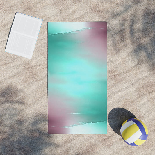 Green Sea Lavender Fog Beach Towel, 24" x 44"