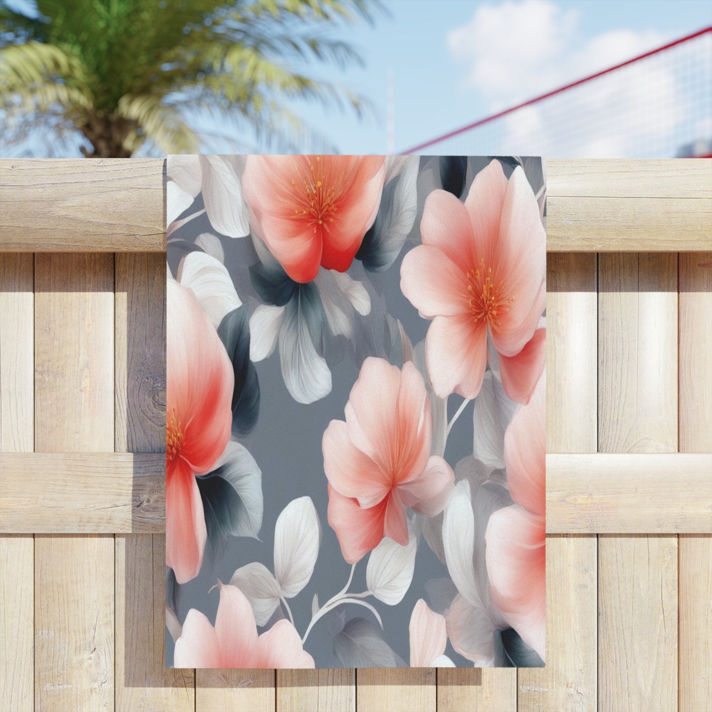 Red Blossom Floral Bunch Beach Towel, 24" x 44"