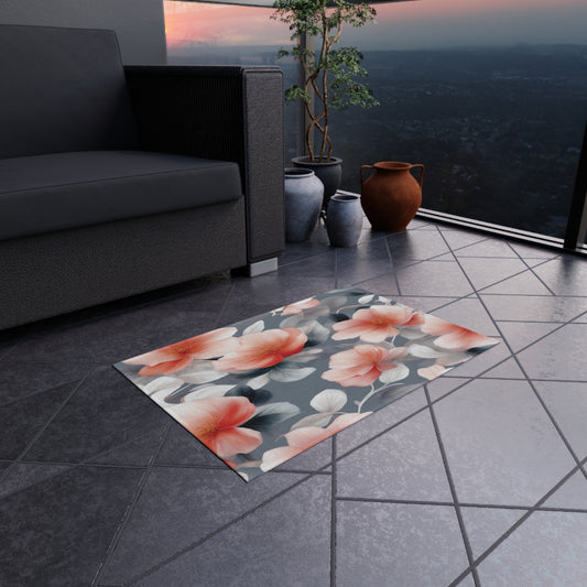 Red Blossom Floral Bunch Outdoor Rug, 24" x 36"