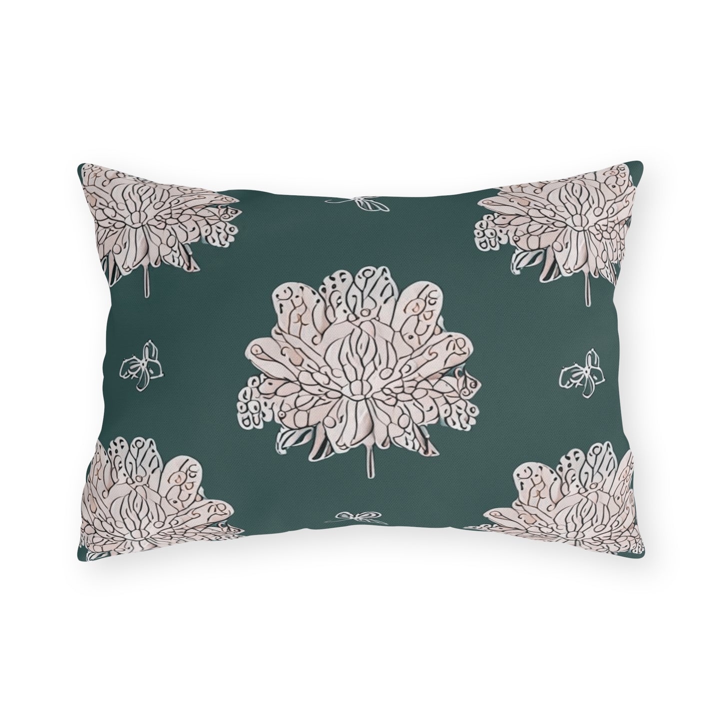Soft White Floral Butterflies 20" x 14" Outdoor Pillow