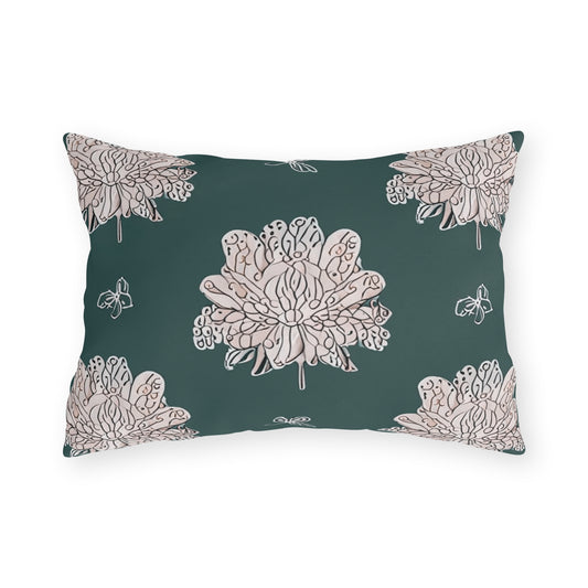 Soft White Floral Butterflies 20" x 14" Outdoor Pillow