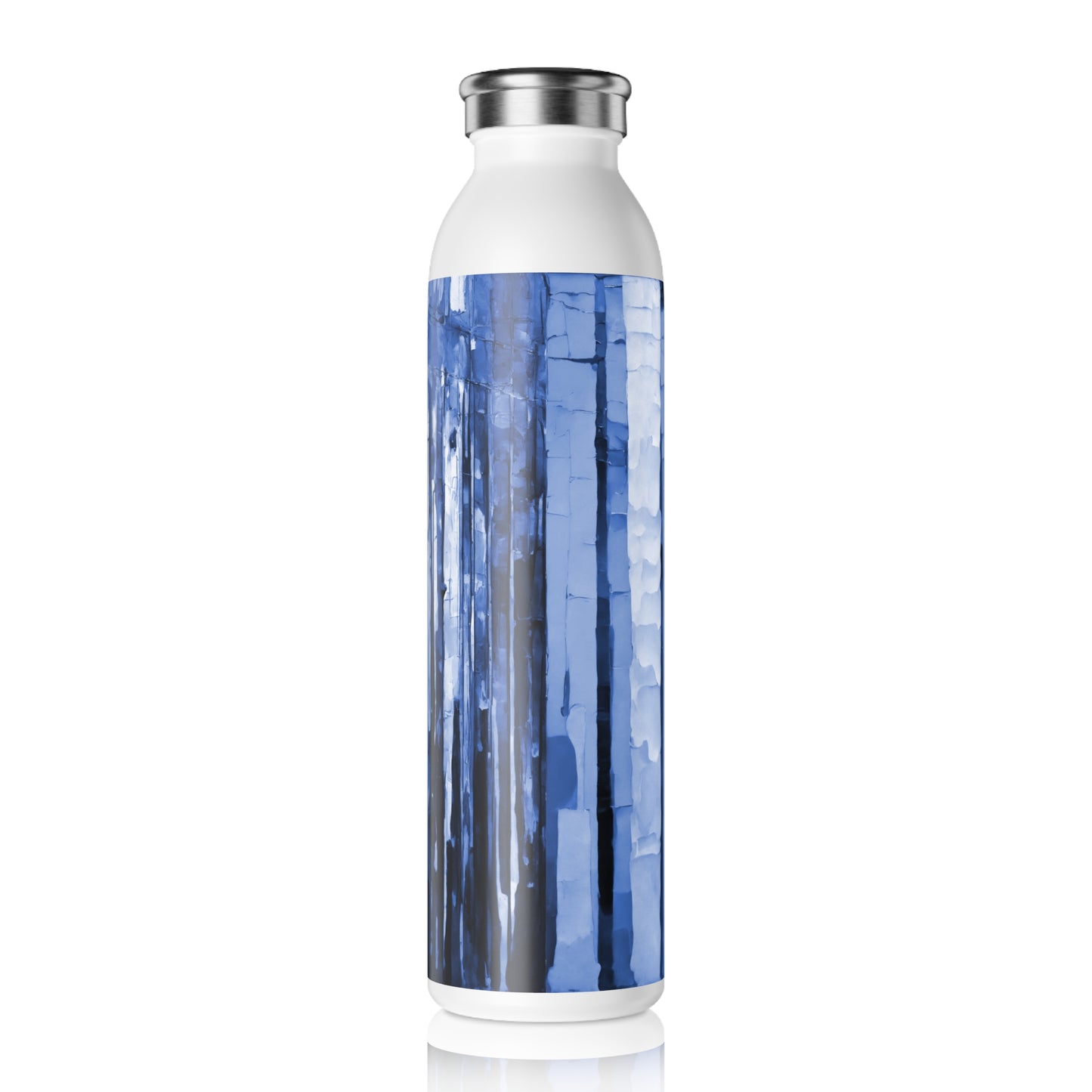 Striped Deep Blue Slim Water Bottle, 20 oz White