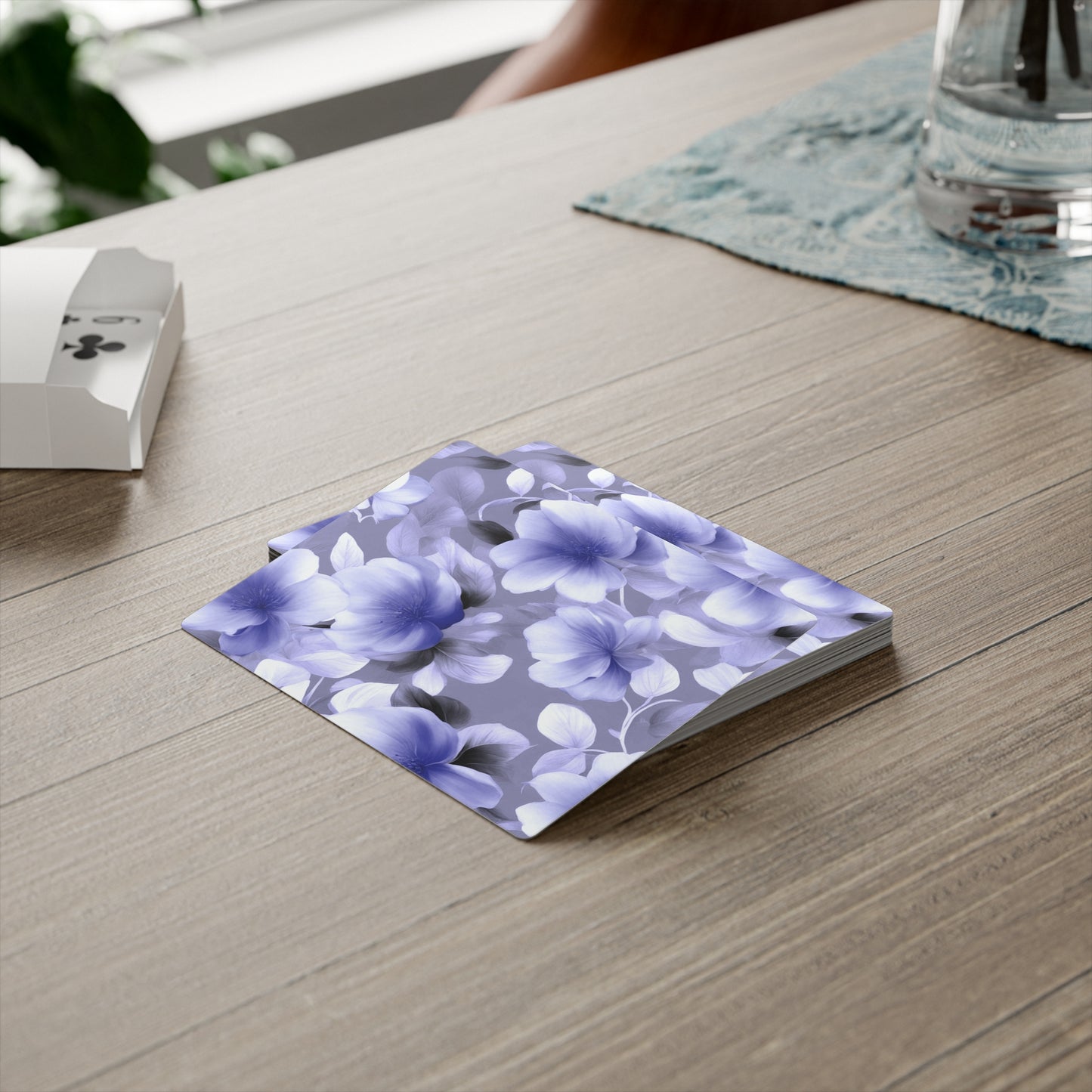 Indigo Blossom Floral Bunch Poker Cards