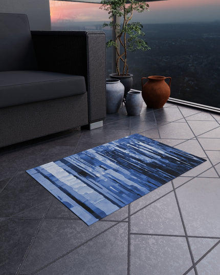 Striped Deep Blue Outdoor Rug, 24" x 36"