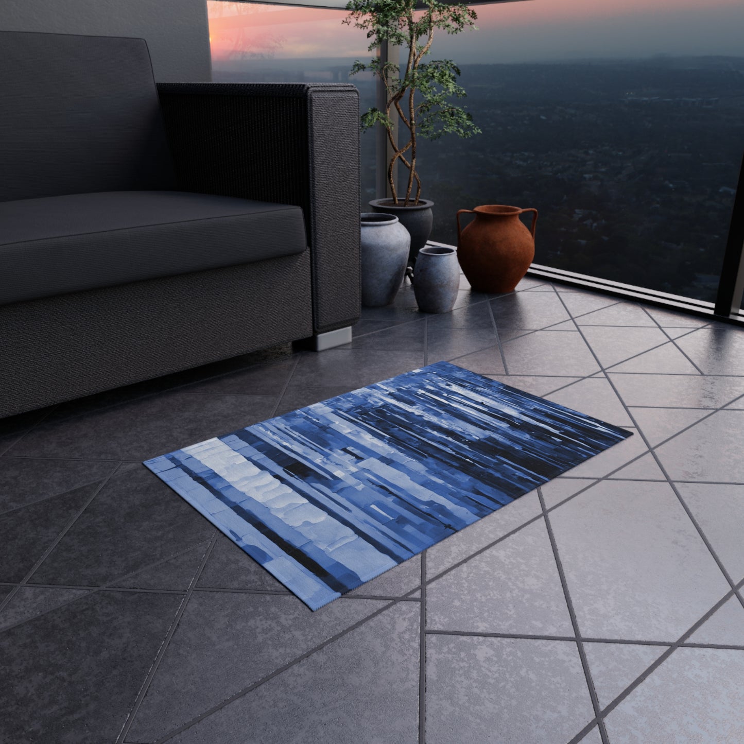 Striped Deep Blue Outdoor Rug, 24" x 36"