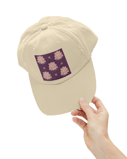 Pink Floral Butterflies Unisex Distressed Cap