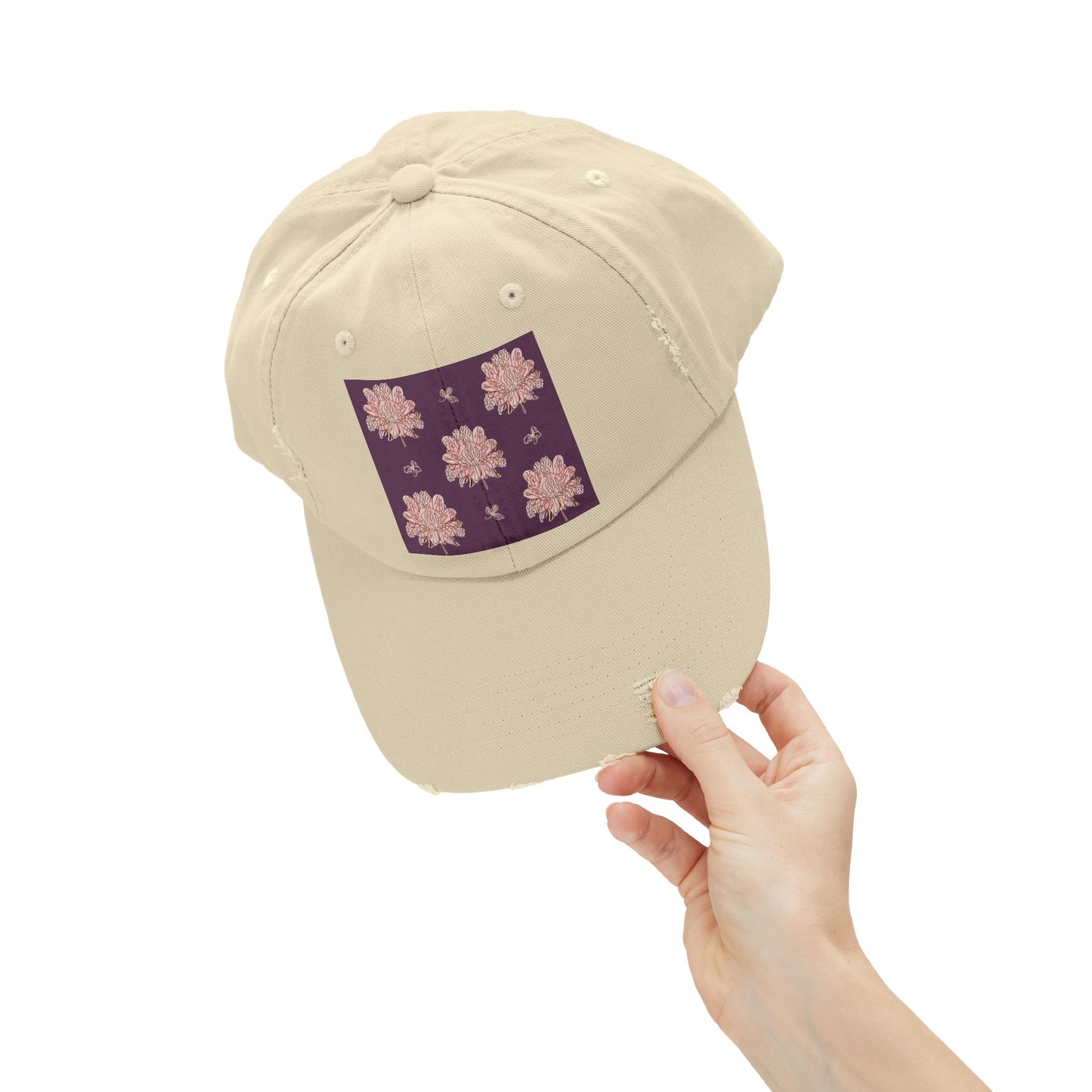 Pink Floral Butterflies Unisex Distressed Cap