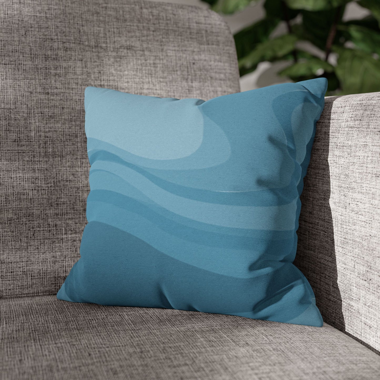 Sky Blue Wavey Spun Polyester Square Pillowcase, 14" x 14"