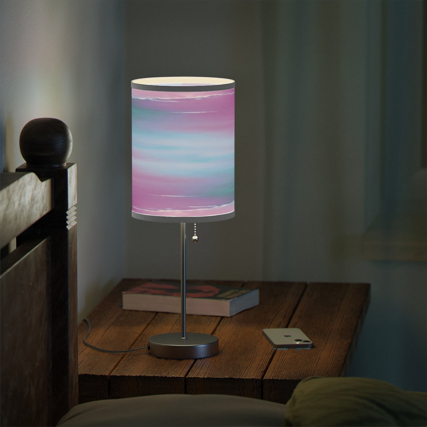 Dark Blue Green Sea Purple Fog Table Lamp on a White or Silver Stand, US|CA plug