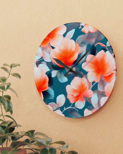 Orange Blossom Floral Bunch Acrylic Wall Clock, Round or Square, 10.75" x 10.75"