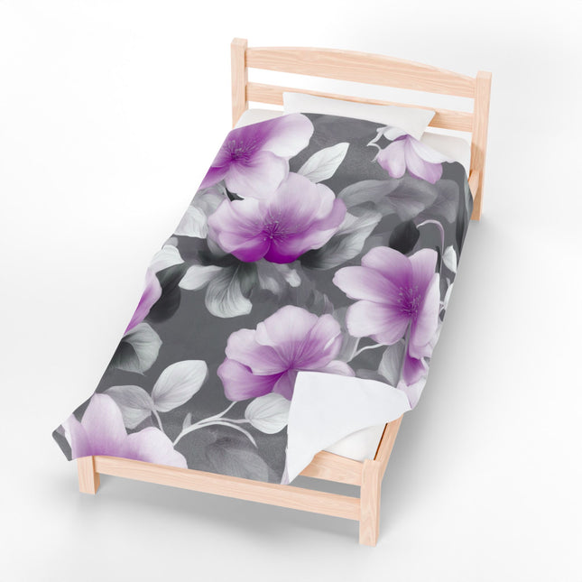Purple Blossom Floral Bunch Velveteen Plush Blanket, 60" x 80"