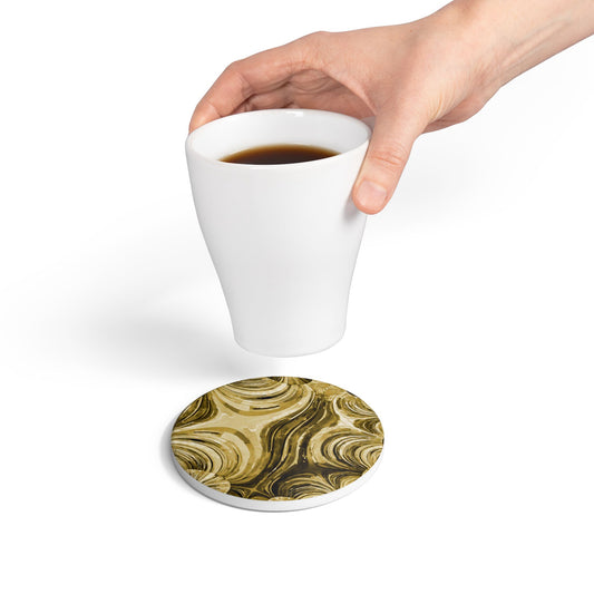 Uzi Spiral Light Brown 4" x 4" Round Ceramic Coaster