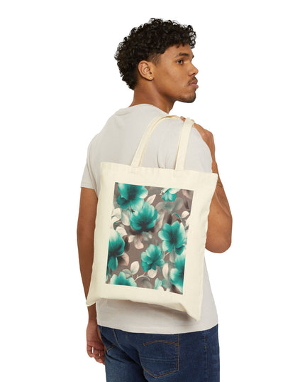 Tif Green Gray Floral Bunch Cotton Canvas Tote Bag