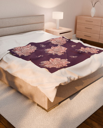 Pink Floral Butterflies Velveteen Plush Blanket, 50" x 60"