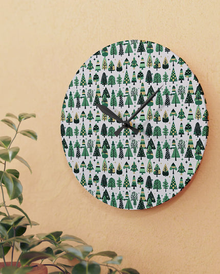 Mini Vintage Green Trees Acrylic Wall Clock, Round or Square, 10.75" x 10.75"