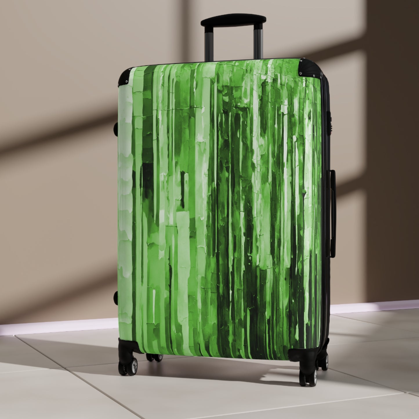 Striped Mint Pastel Large Suitcase with built in lock, 4 double-wheels, telescopic handle, and ABS back hard-shell