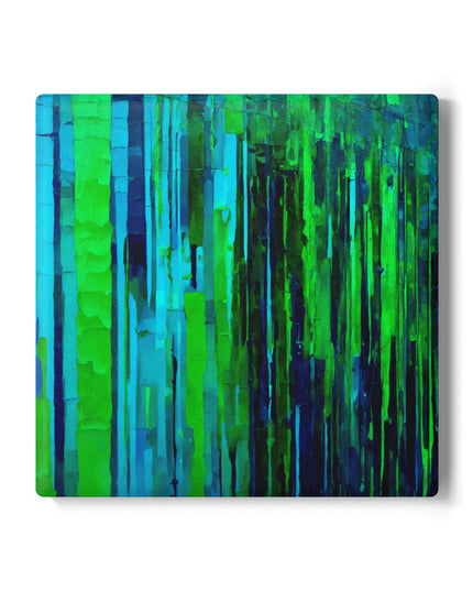 Striped Blue Green 4" x 4" Square Ceramic Coaster