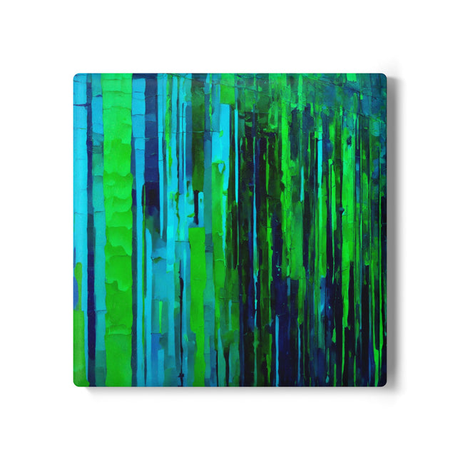 Striped Blue Green 4" x 4" Square Ceramic Coaster