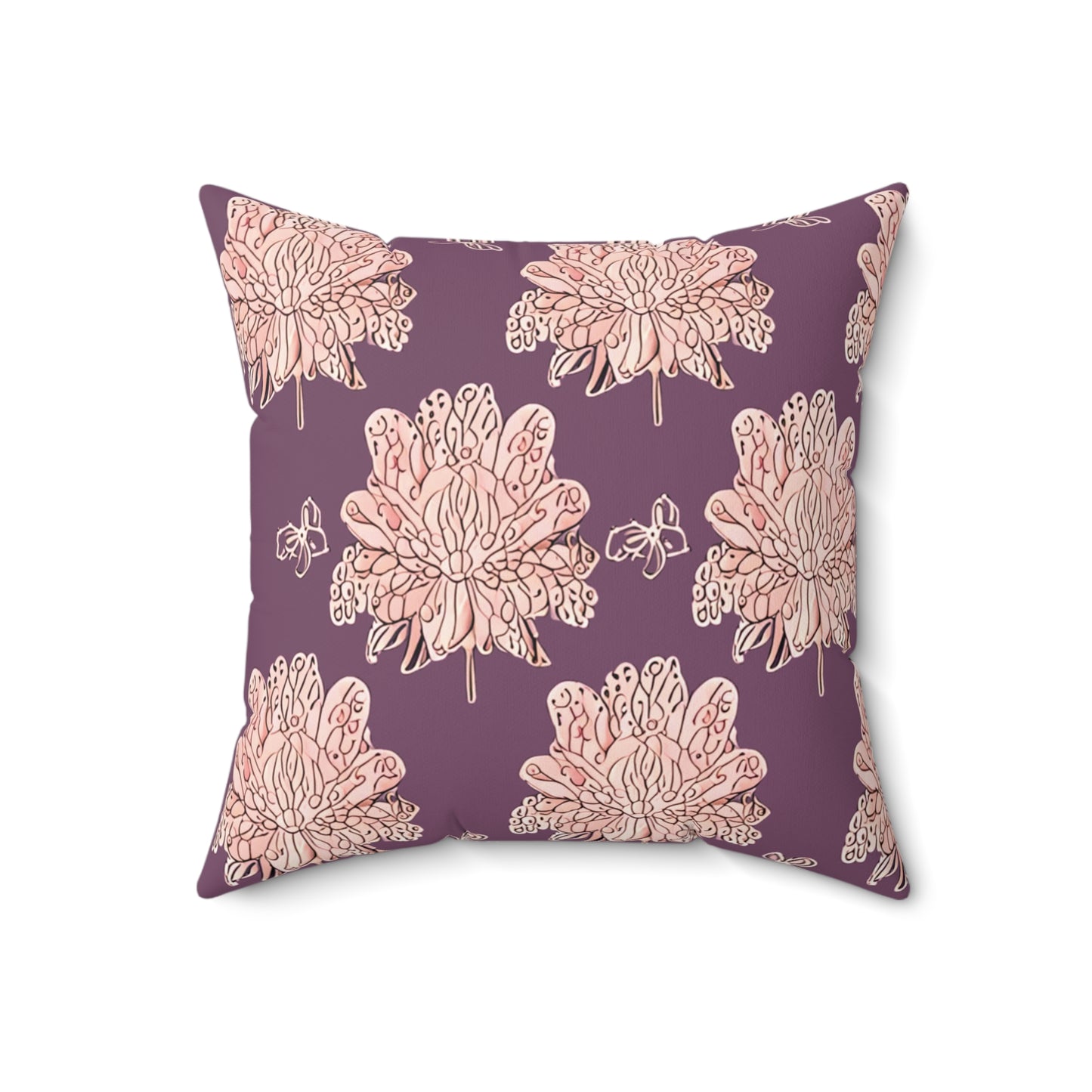 Pink Floral Butterflies 18" x 18" Faux Suede Square Pillow