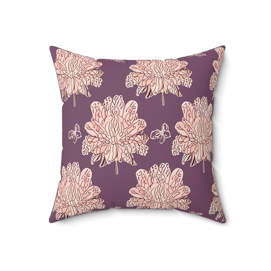 Pink Floral Butterflies 18" x 18" Faux Suede Square Pillow