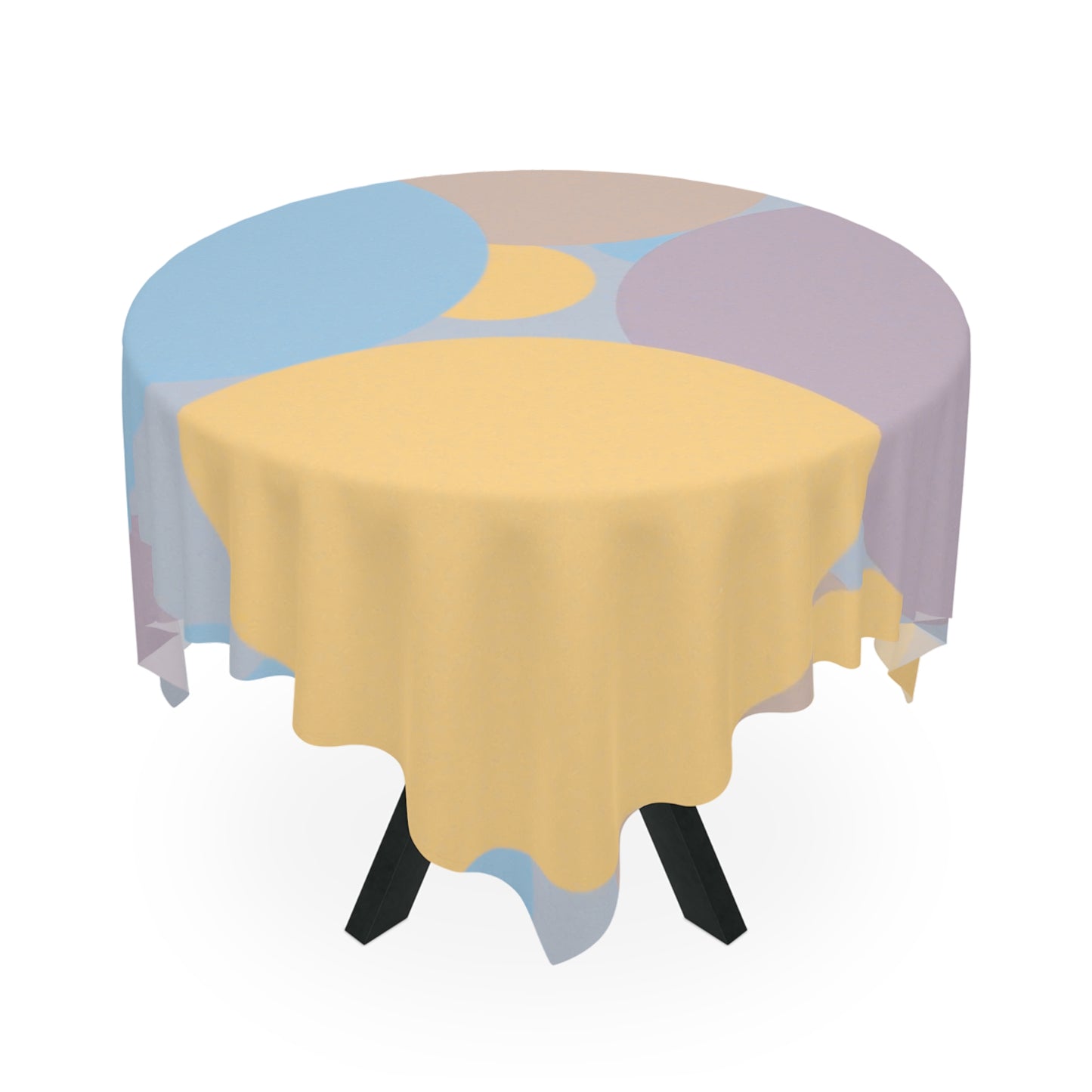 Pastel Baby Blue and Peach Patches Tablecloth, 55" x 55"