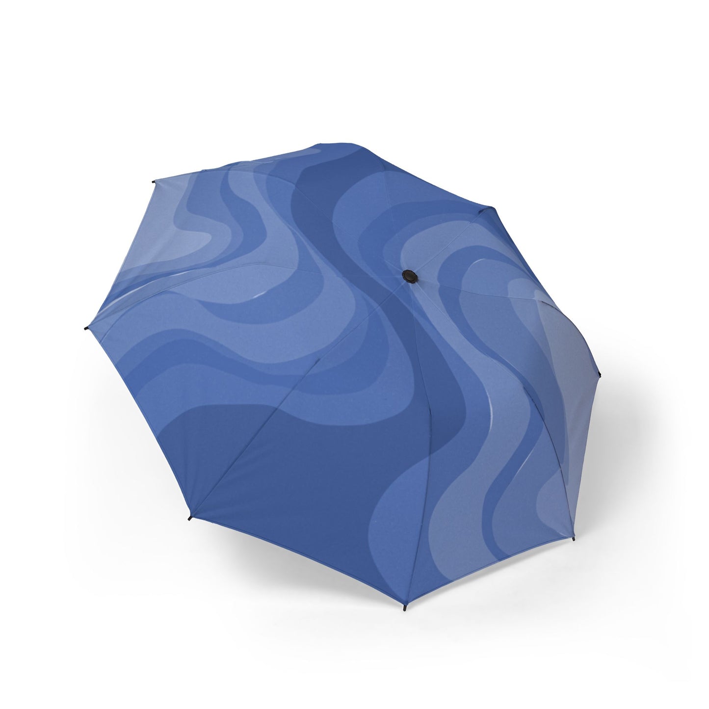 Deep Blue Wavey Foldable Umbrella - Compact & Chic