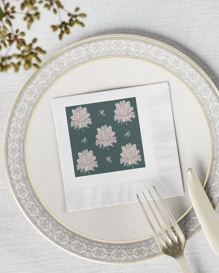 Soft White Floral Butterflies White Coined Napkins, 4.8" x 4.8"