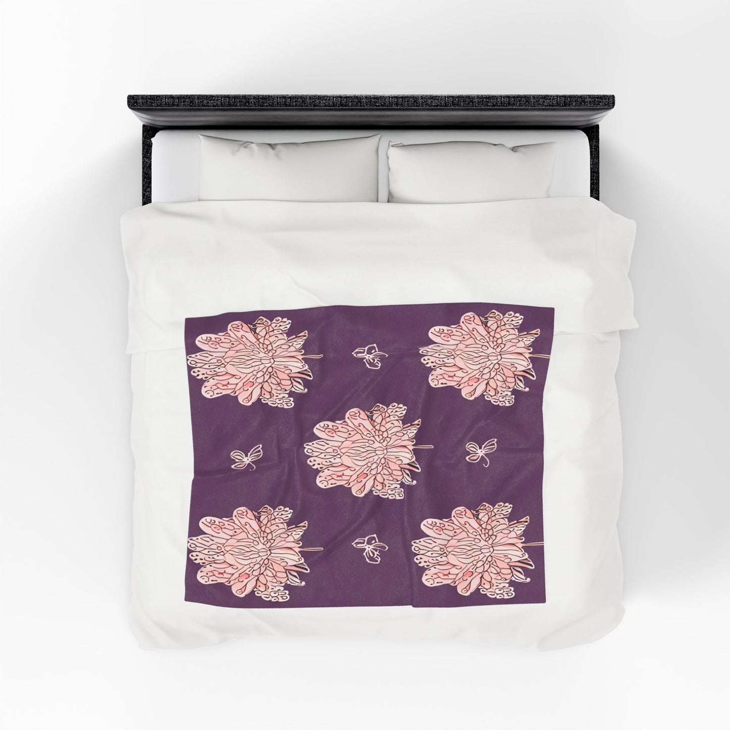 Pink Floral Butterflies Velveteen Plush Blanket, 50" x 60"