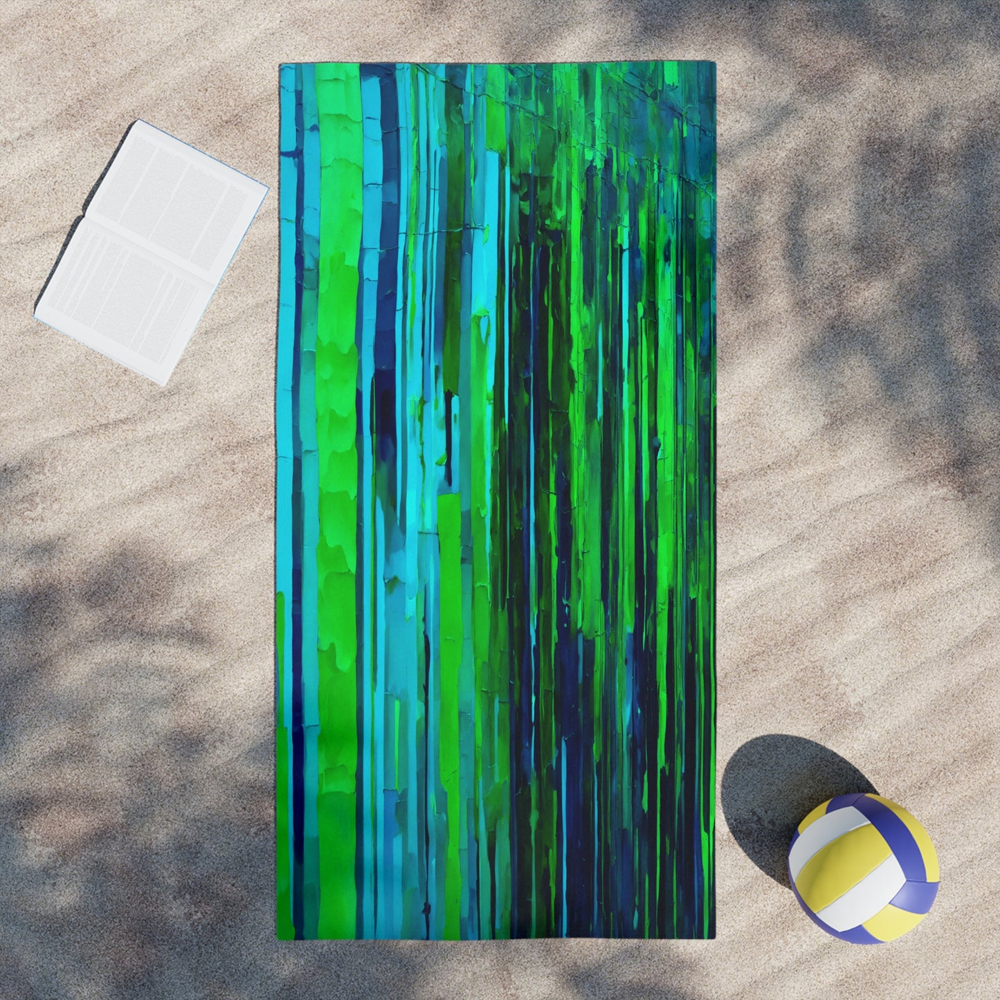 Striped Blue Green Beach Towel, 18" x 27"