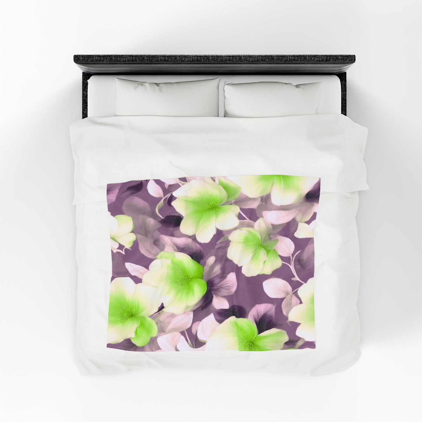 Lime Lavender Floral Bunch Velveteen Plush Blanket, 50" x 60"