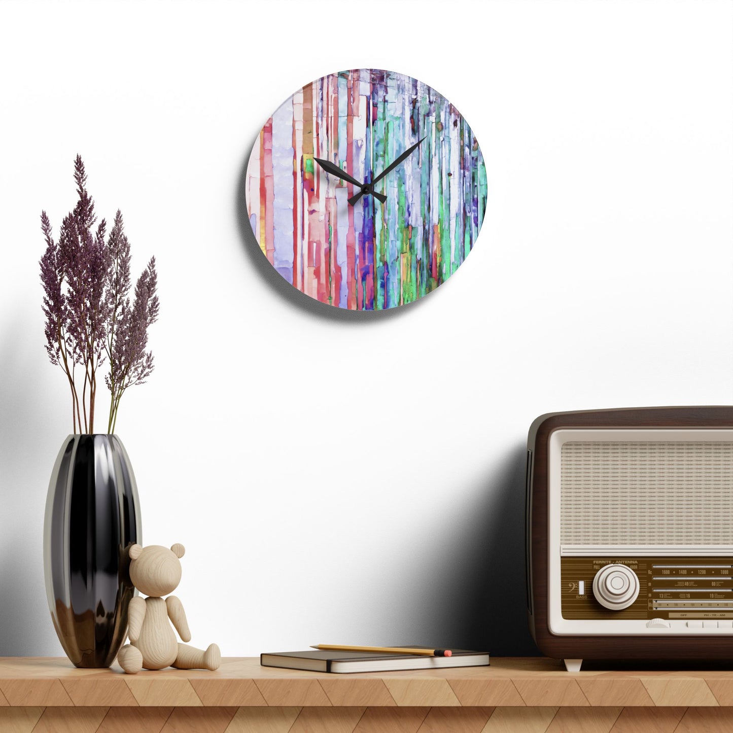 Striped Pastels Acrylic Wall Clock, Round or Square, 10.75" x 10.75"