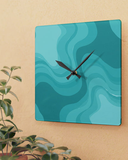 Tif Green Wavey 10.75" x 10.75" Round or Square Acrylic Wall Clock