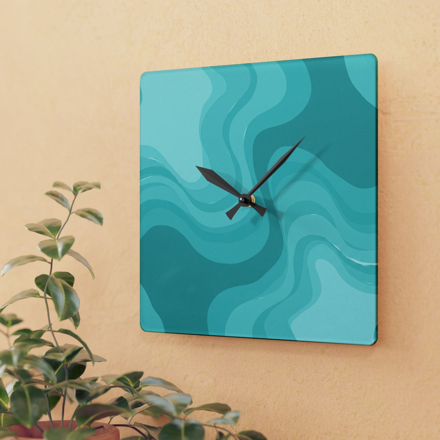 Tif Green Wavey 10.75" x 10.75" Round or Square Acrylic Wall Clock