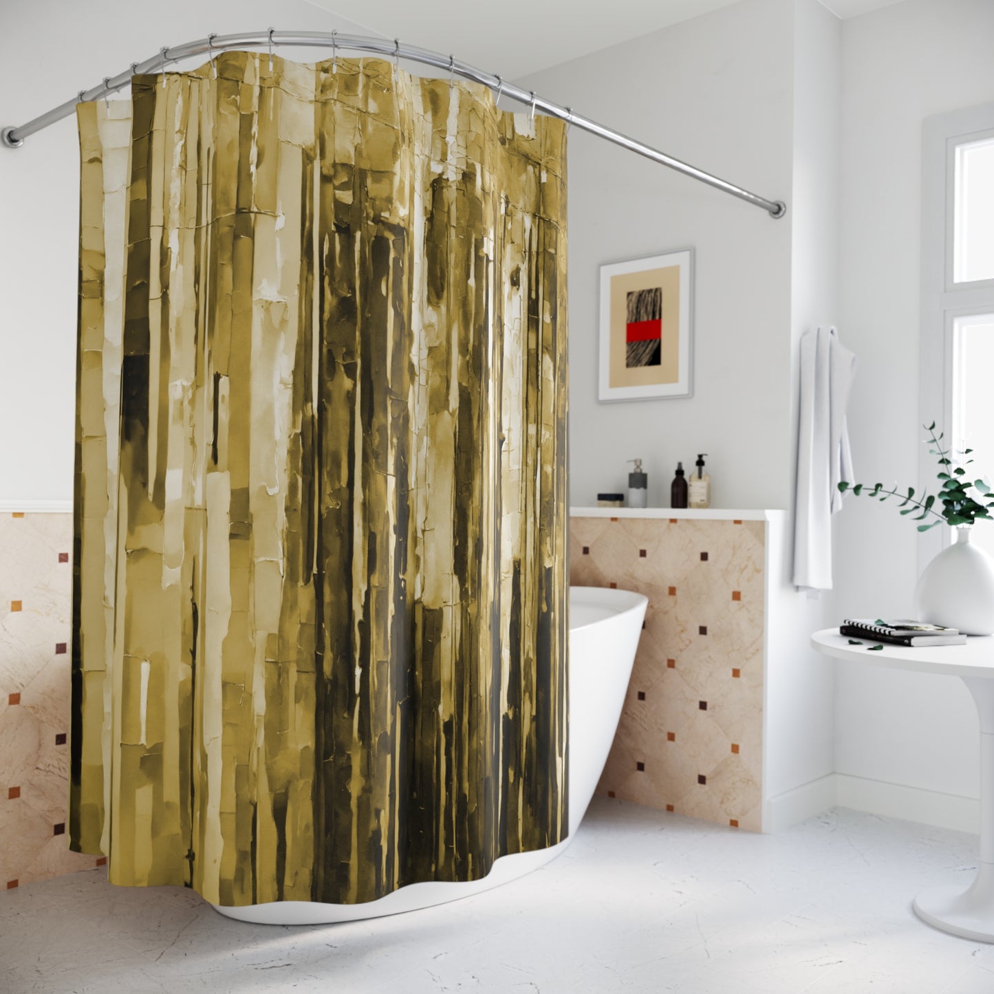 Striped Light Brown Shower Curtains, 71" x 74"