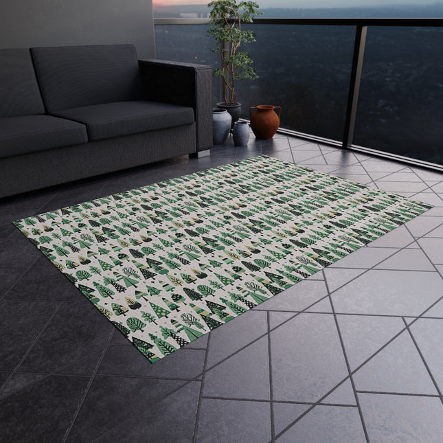 Mini Vintage Green Trees Outdoor Rug, 60" x 84"