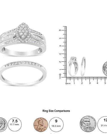 .925 Sterling Silver 1/2 Cttw Round and Baguette-Cut Diamond Engagement Bridal Set (I-J Color, I1-I2 Clarity)