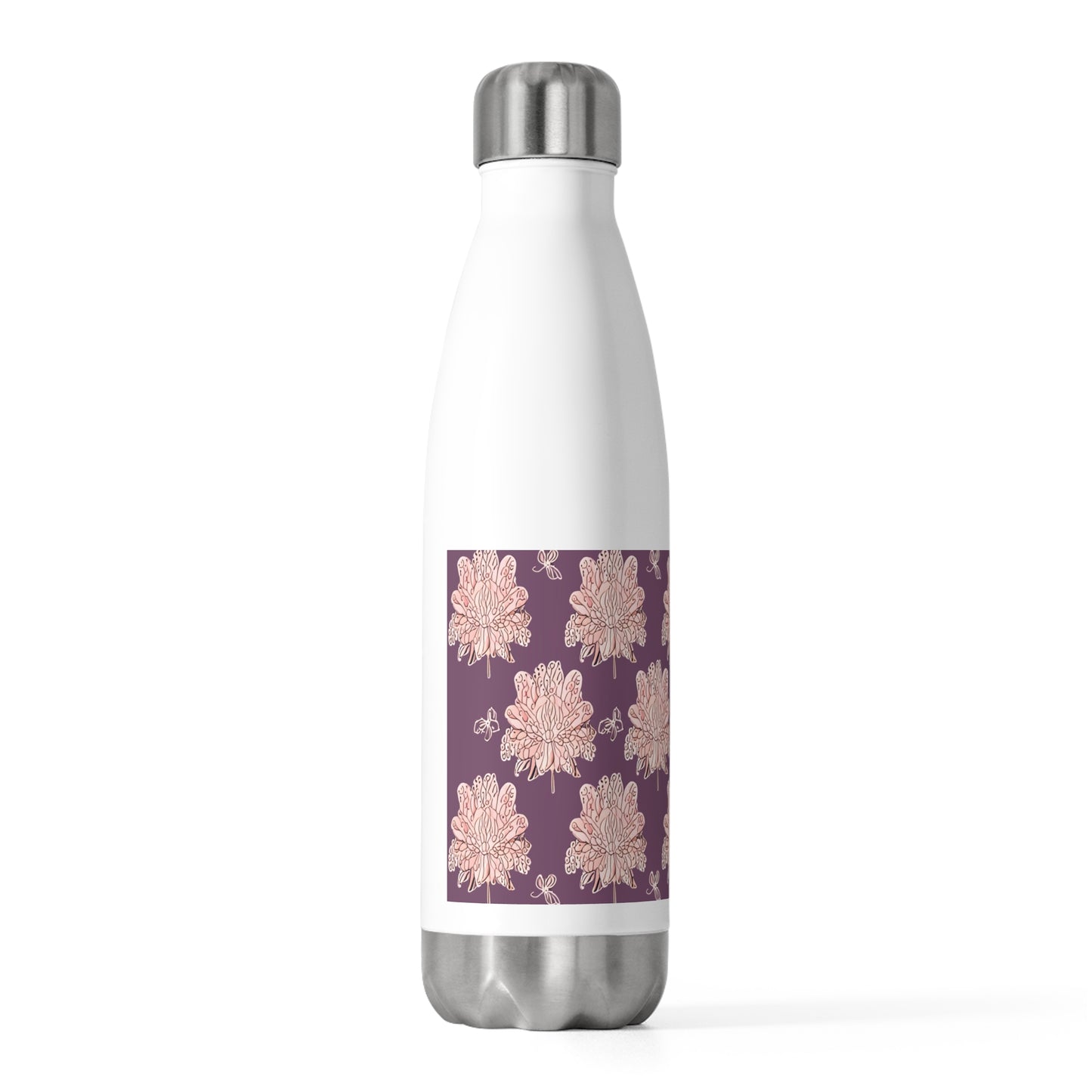 Pink Floral Butterflies 20oz Insulated Water Bottle