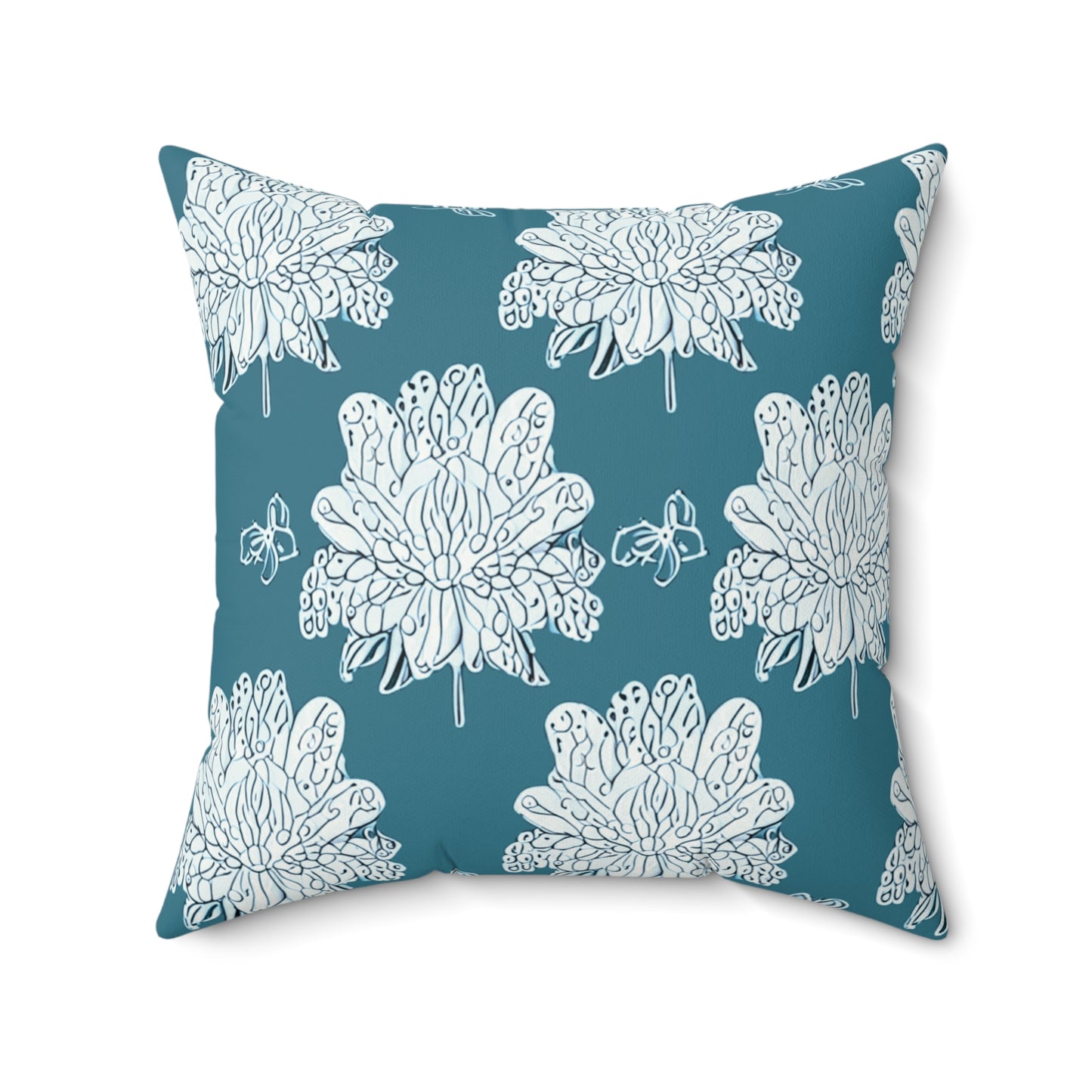 Tif Green White Floral Butterflies 20" x 20" Faux Suede Square Pillow